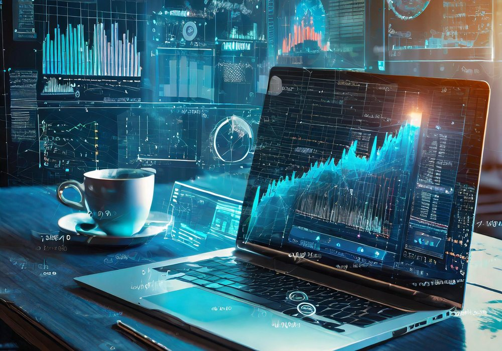 Laptop showing analytics dashboards